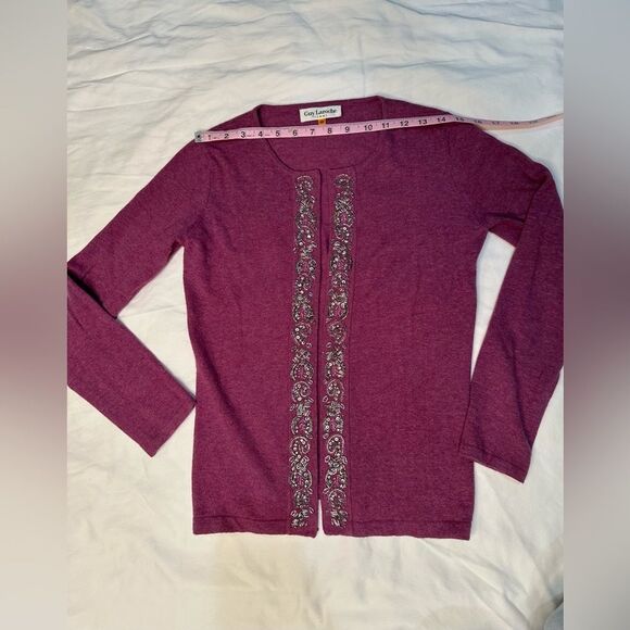 Guy Laroche Vintage Beaded Sweater Set Lambswool Angora Cashmere Purple Knit 40 - Picture 14 of 16